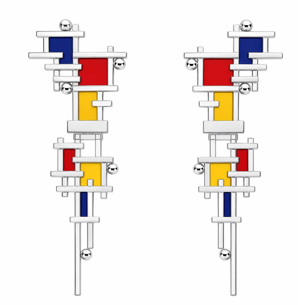 Orecchini Mondrian Bold argento 925 e smalto 1 Orecchini Mondrian Bold argento 925 e smalto